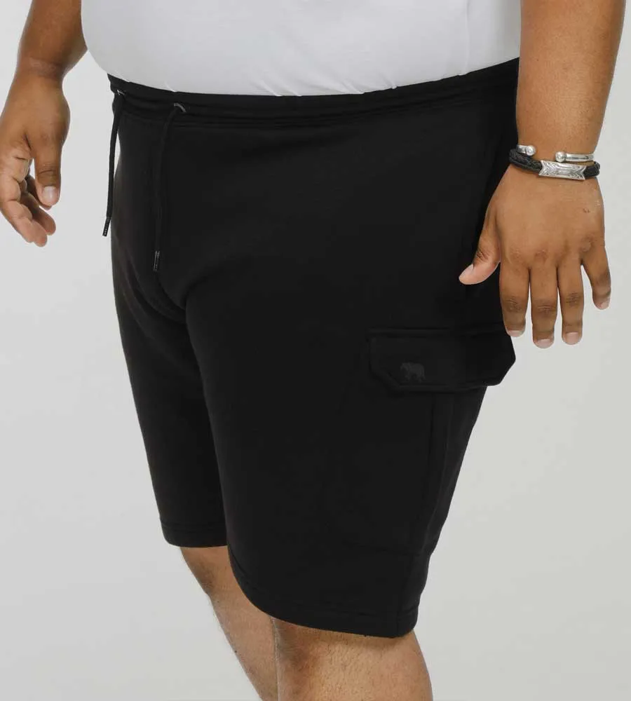 D555 Big Mens Black Fleece Cargo Shorts With Elasticated Waist (CYRUS 2)